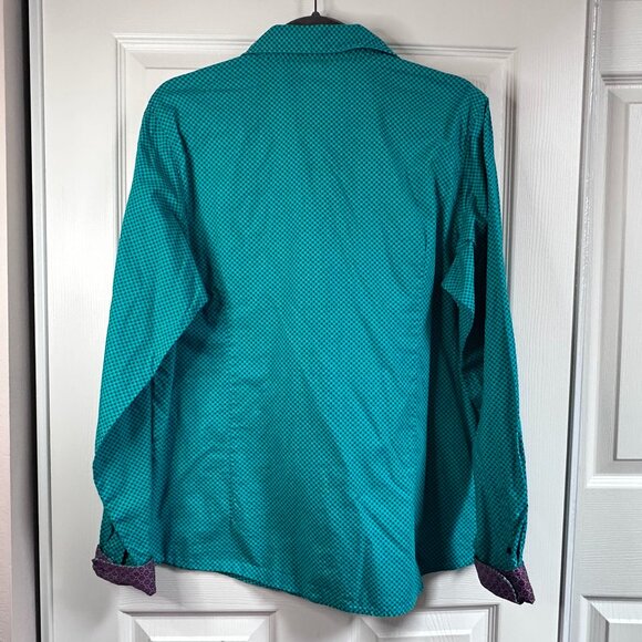 Men's XL Cinch Turquoise Geometric Pattern Contrast Flip Cuff Button-down Shirt - Picture 9 of 10